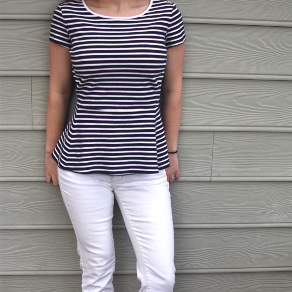Theory Panama Bimini Striped Peplum Top